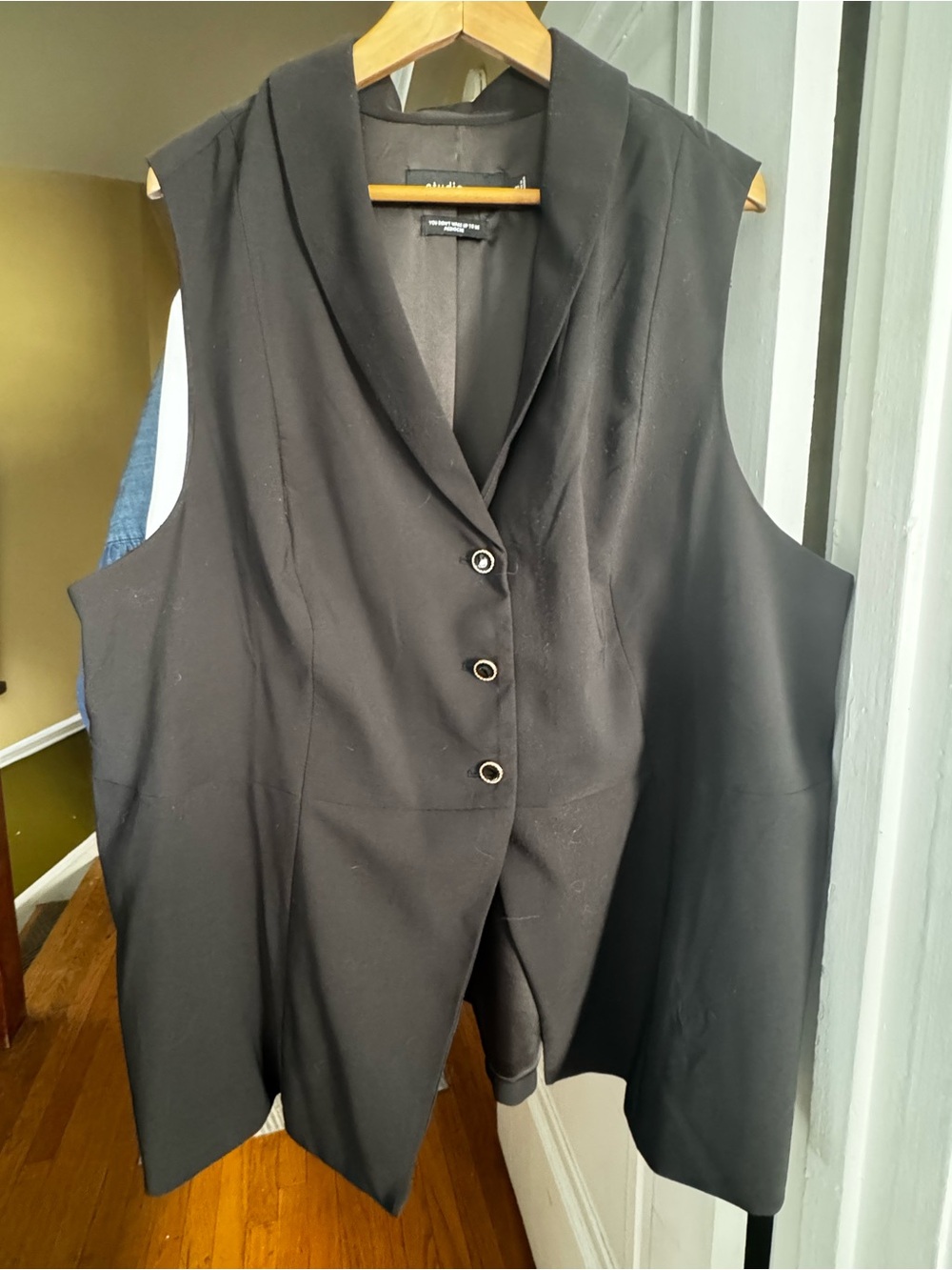 Black Sleeveless Notch-Collar Vest with Three-Button Front